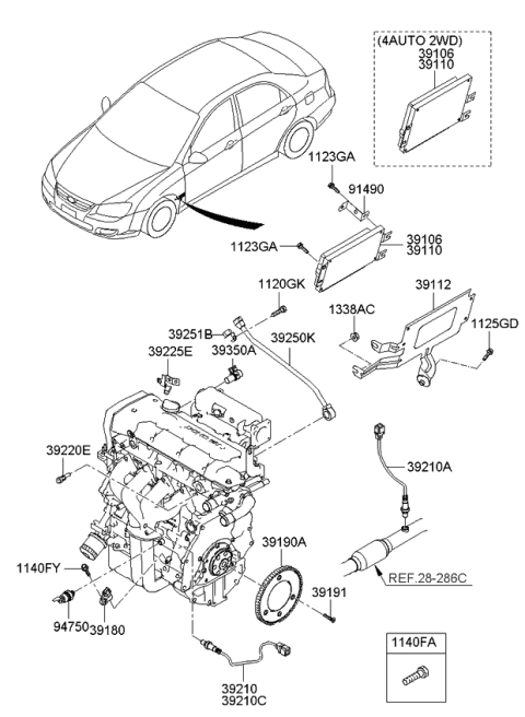 2009 Kia Spectra  Reused S Engine Ecm Control Module Manual Diagram for 3912023513
