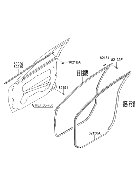 2007 Kia Spectra  WEATHERSTRIP-Front Door Body Side Diagram for 821202F00087