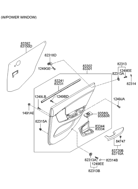 2008 Kia Spectra GARNISH-Rear Door Control Diagram for 833342F00087