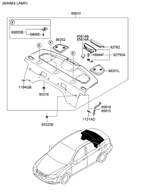 2009 Kia Spectra Grille-Rear Speaker LH Diagram for 856202F001NM