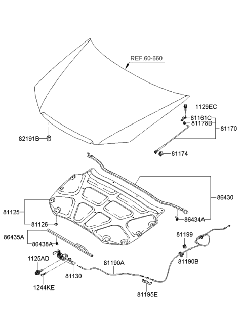 2007 Kia Spectra  Rod Assembly-Hood Stay Diagram for 811702F000
