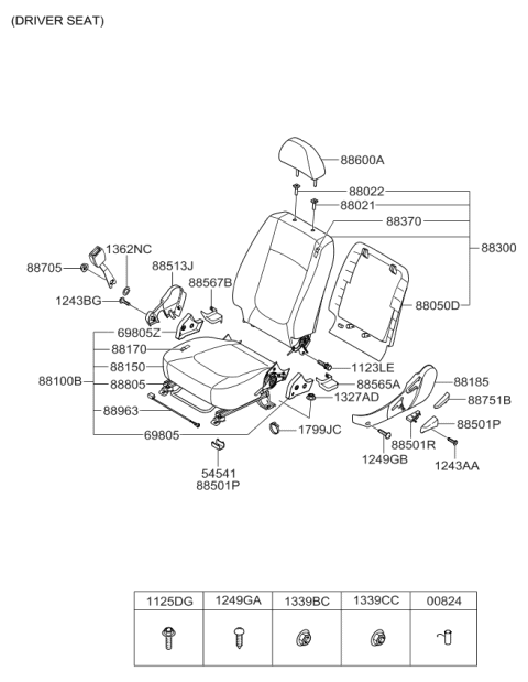 2007 Kia Spectra  Front Back Covering Assembly, Left Diagram for 883702F002293