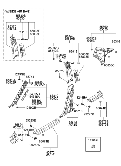 2008 Kia Spectra Clip-Trim Diagram for 833362F00087
