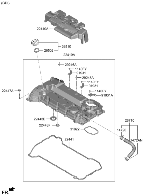 2021 Kia Sorento  Gasket-Rocker Cover Diagram for 224412S000