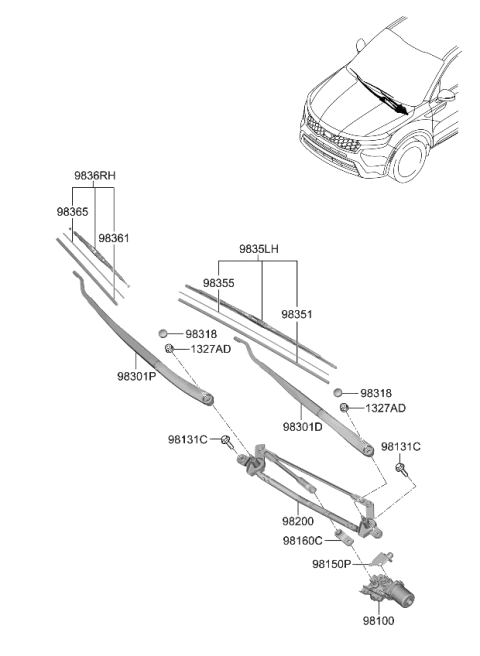 2022 Kia Sorento  Rail Spring-WIPER Blade Diagram for 98365H9000