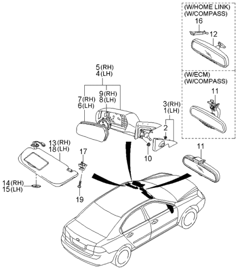 2006 Kia Optima  Cover-SUNVISOR Pivot Diagram for 852372G000J7
