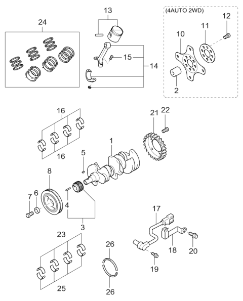 2001 Kia Optima Sprocket-Crankshaft Diagram for 2312035500