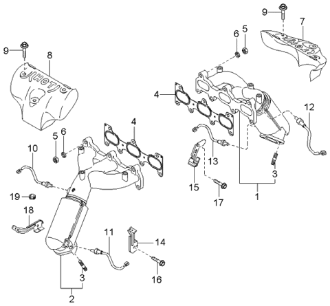 2002 Kia Optima  Exhaust Manifold Assembly, Left Diagram for 2851037371