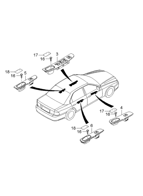2003 Kia Optima Power Window Sub Switch Assembly, Right Diagram for 935803C100BT