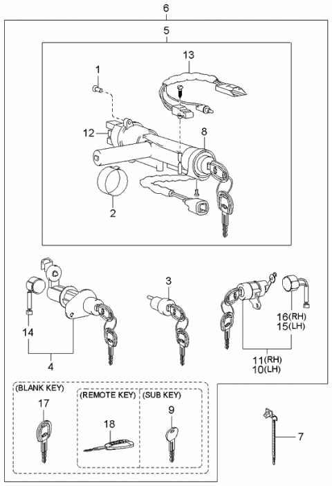 2002 Kia Optima  Master Blank Key Diagram for 819963C000