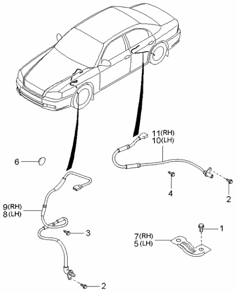 2000 Kia Optima  Sensor Assembly-Wheel, Abs Diagram for 9567038000