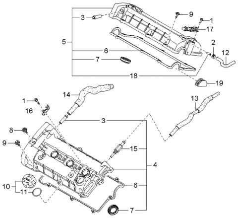 2000 Kia Optima  Cover Assembly-Rocker LH Diagram for 2241037110