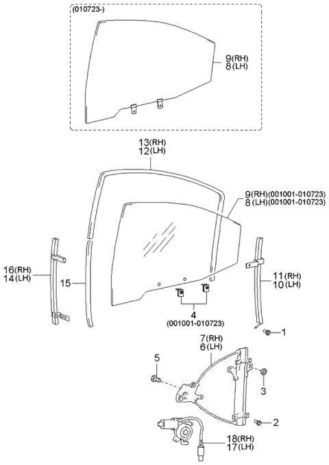 2005 Kia Optima  Regulator-Rear Door Power Window Diagram for 8340338010