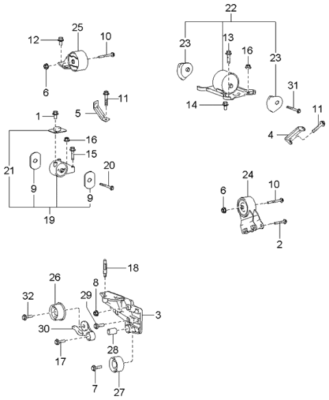 2003 Kia Optima  Front Roll Stopper Bracket Assembly Diagram for 2191038101