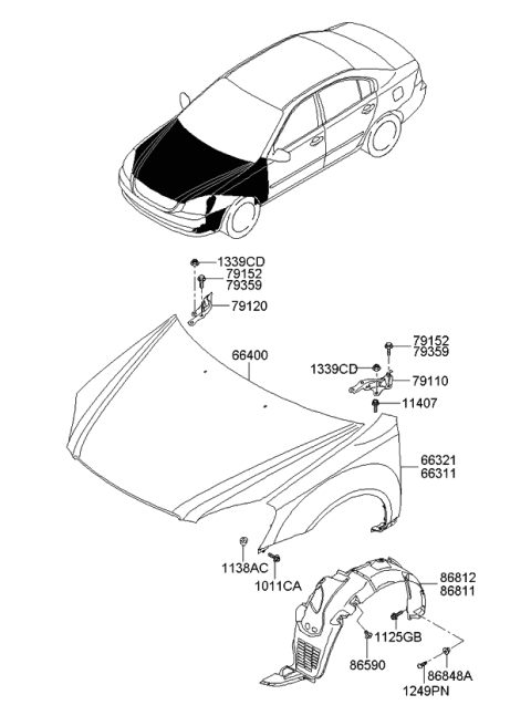 2006 Kia Optima  Panel Assembly-Hood Diagram for 664002G010