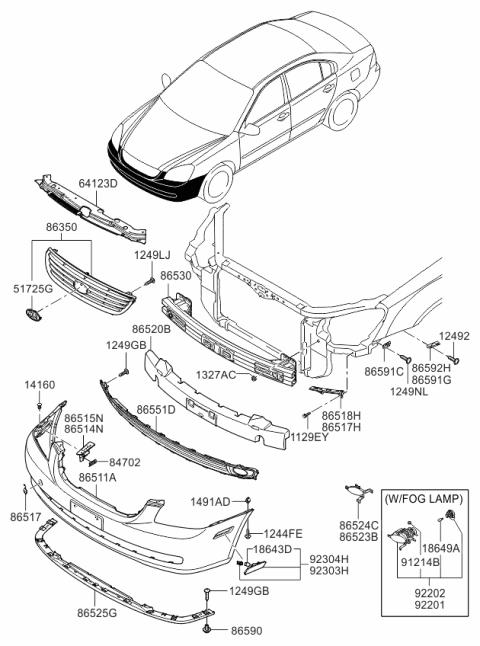 2006 Kia Optima RETAINER-Front Bumper S Diagram for 865132G000