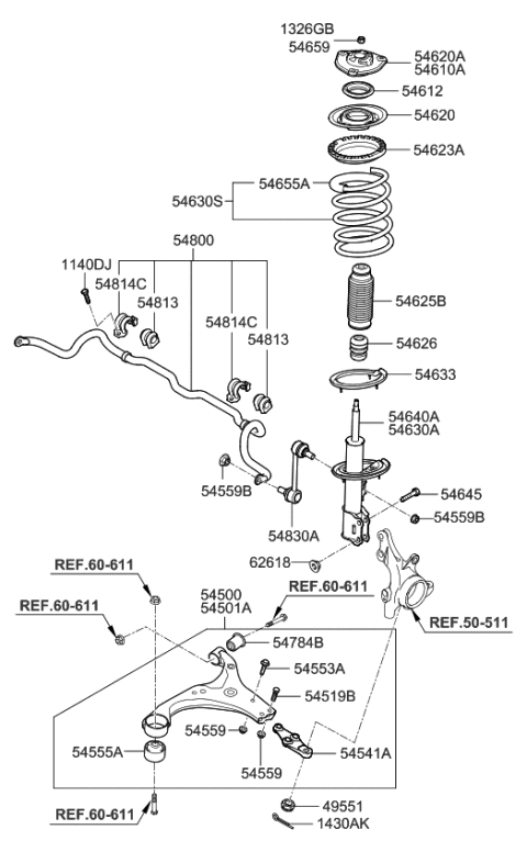 2006 Kia Optima  Front Shock Absorber Assembly, Right Diagram for 546612G310