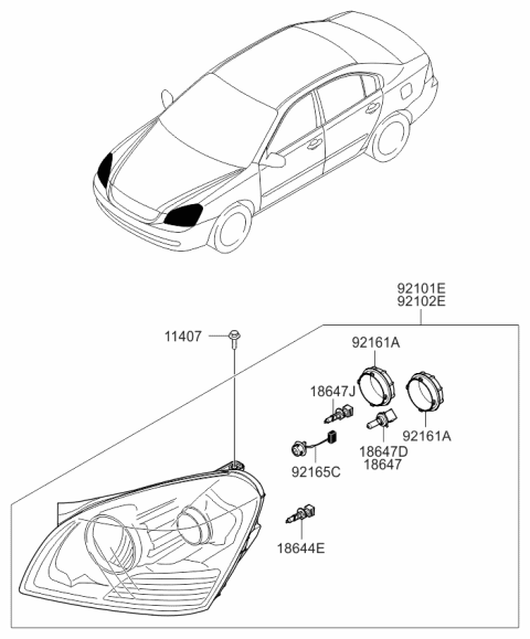 2008 Kia Optima  Passenger Side Headlight Assembly Diagram for 921022G050