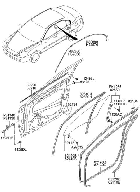 2007 Kia Optima  Channel-Rear Door, RH Diagram for 825602G000