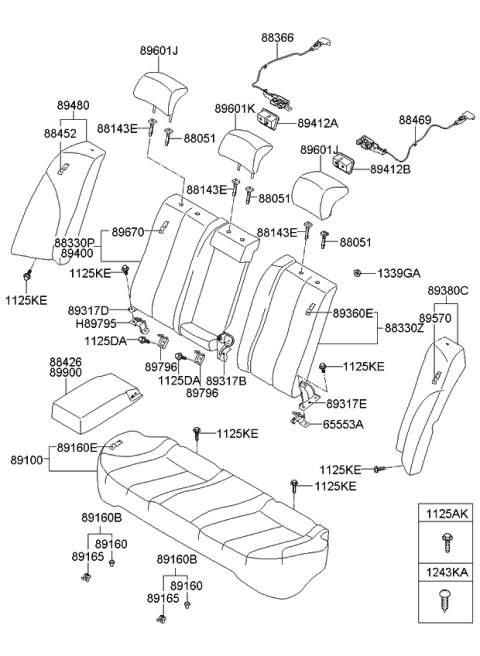 2008 Kia Optima  Rear Seat Back Armrest Assembly Diagram for 899002G600801