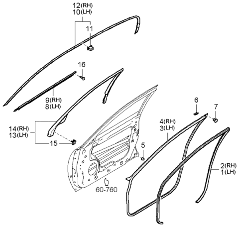 2005 Kia Amanti  WEATHERSTRIP-Front Door Body Side Diagram for 821103F000LK