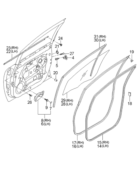 2006 Kia Rondo  Glass-Front Door Window R Diagram for 824211D000