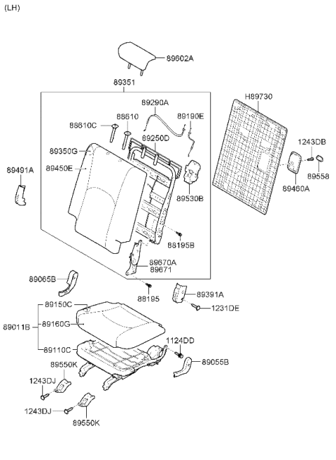 2008 Kia Borrego  Cover-3RD Cushion Hinge Diagram for 890512J800H9