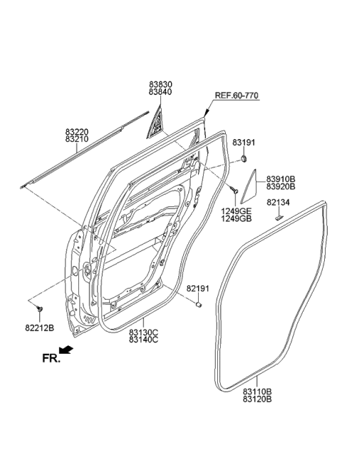 2009 Kia Borrego  WEATHERSTRIP Assembly-Rear Door Side Diagram for 831302J000