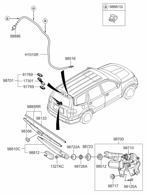 2008 Kia Borrego  Rear Wiper Motor Assembly Diagram for 987102J100