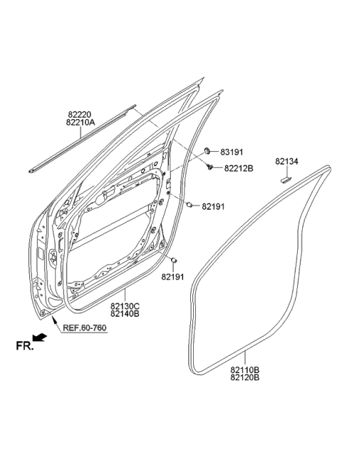 2009 Kia Borrego  WEATHERSTRIP-Front Door Belt Outside Diagram for 822102J000