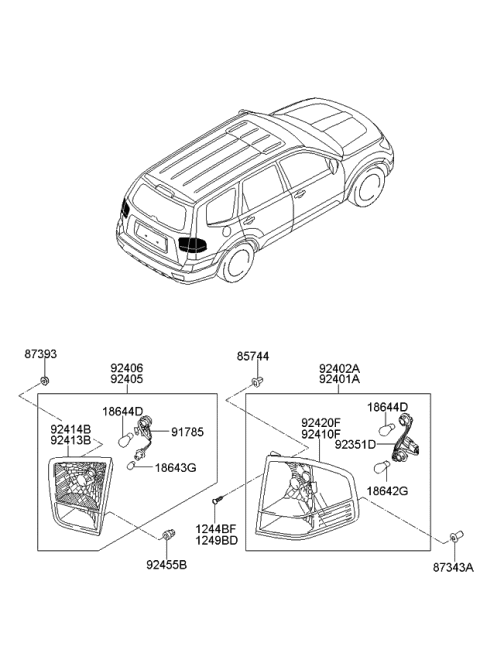 2009 Kia Borrego  Lens & Housing-Rear Combination Inside Diagram for 924502J000
