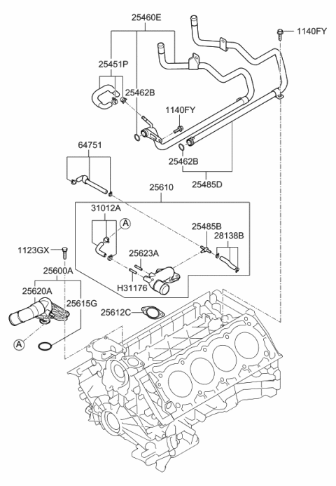 2010 Kia Borrego  Gasket-Thermostat Housing Diagram for 256153F300