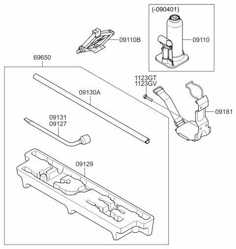 2008 Kia Borrego  Wrench-Wheel Nut Diagram for 091313B000