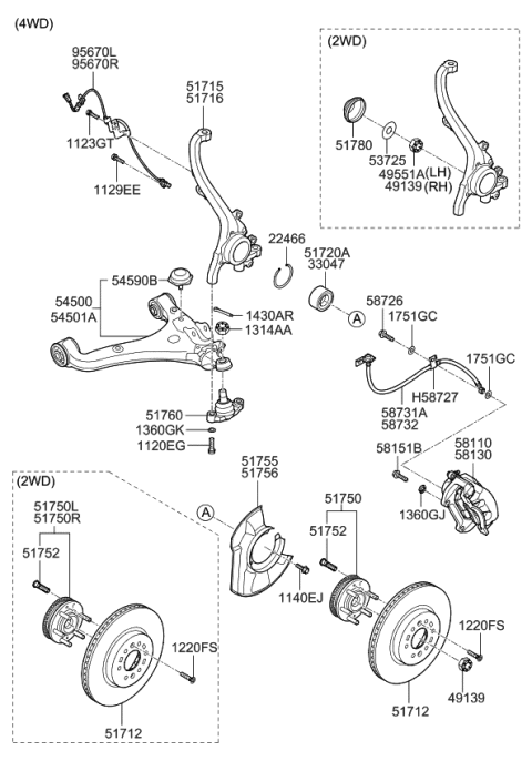 2012 Kia Borrego  Front Wheel Bearing (42X76X39) Diagram for 517202J000