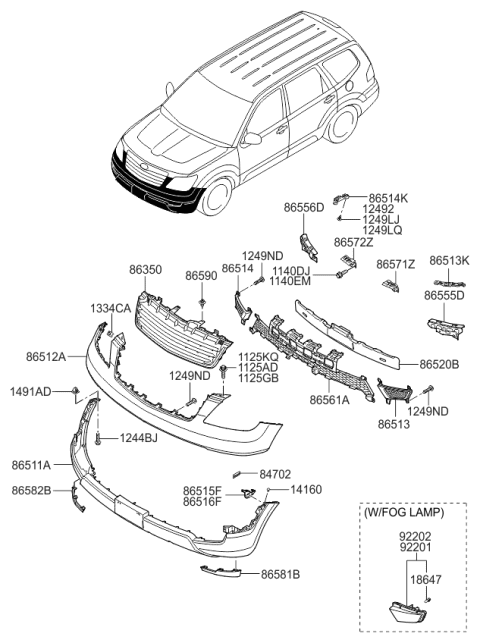 2012 Kia Borrego  Radiator Grille Assembly Diagram for 863502J000