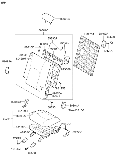 2009 Kia Borrego  Pad Assembly-Rear Seat Cushion Diagram for 892502J800