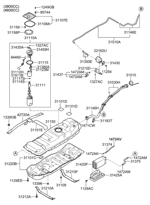 2008 Kia Borrego  Protector-Fuel Tank Diagram for 312202J000