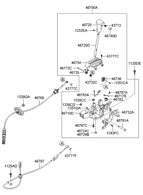 2009 Kia Rio  Automatic Transmission Shift Control Cable Diagram for 467601G100