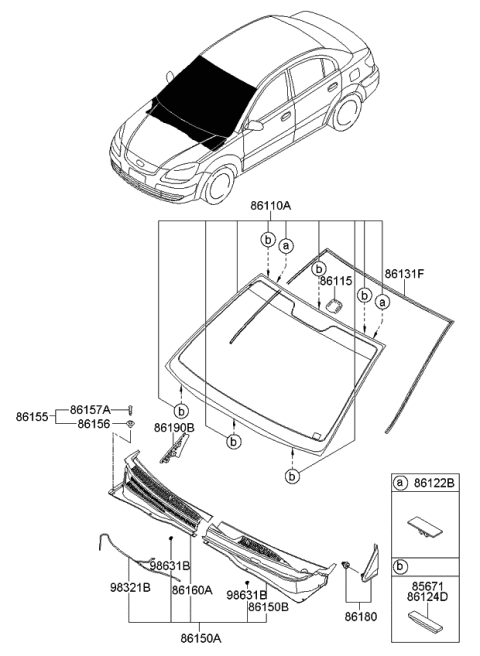 2010 Kia Rio Windshield Glass Assembly Diagram for 861101G110