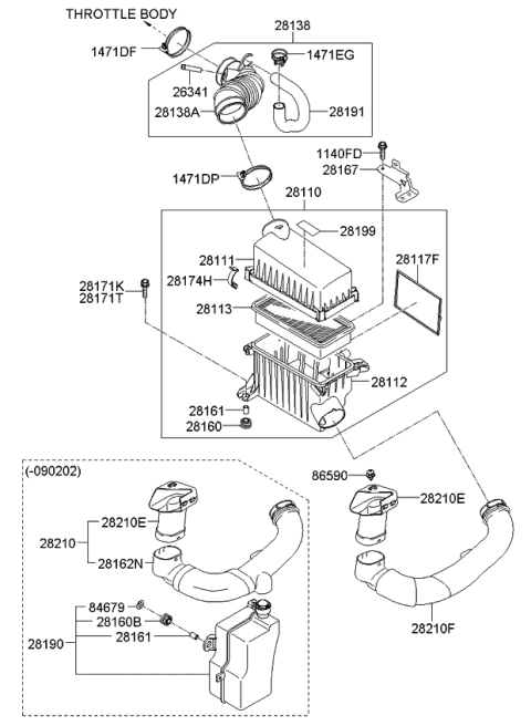 2006 Kia Rio  Duct Assembly-Air Diagram for 282101G000