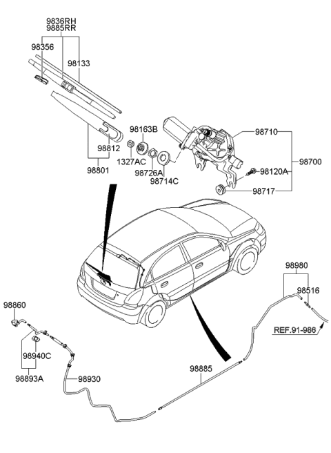 2011 Kia Rio  Clip-Windshield Wiper Blade Diagram for 9835622000