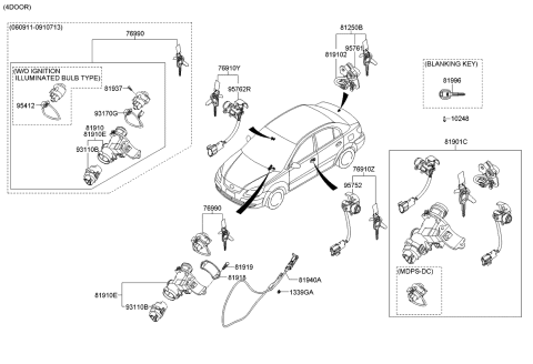 2011 Kia Rio  Ignition Lock Cylinder Diagram for 819101E020