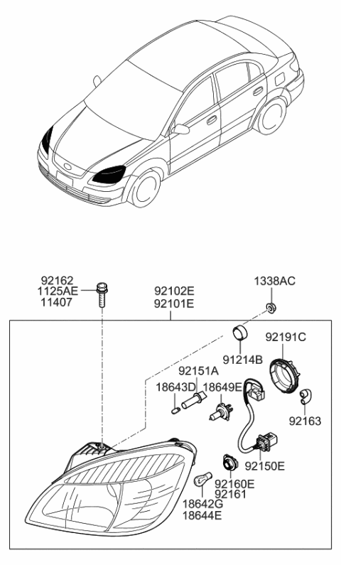 2006 Kia Rio Front Turn Signal Lamp Holder & Wiring Diagram for 921613C000