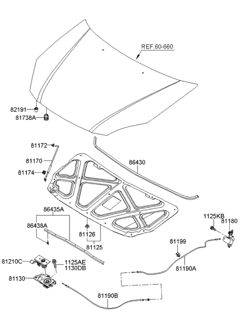 2006 Kia Rio  Cable Assembly-Hood Latch Diagram for 811901G100