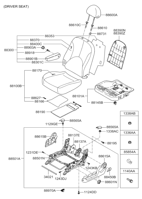 2007 Kia Rio  Cover-Front Seat Back Insert Diagram for 883991G000RU