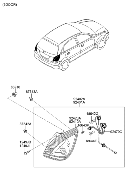 2008 Kia Rio Lens & Housing-Rear Combination Lamp Diagram for 924201G000