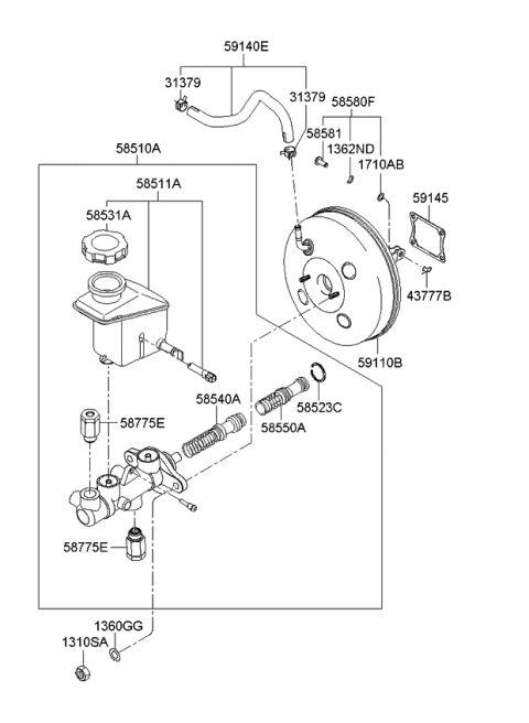 2010 Kia Rio  Cylinder Assembly-Brake Diagram for 585101G000