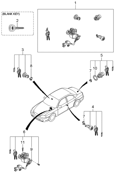 2002 Kia Spectra  Key Set Diagram for 0K2AH09010