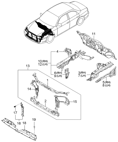 2003 Kia Spectra Panel Assembly-Shroud Diagram for 0K2NU53100B