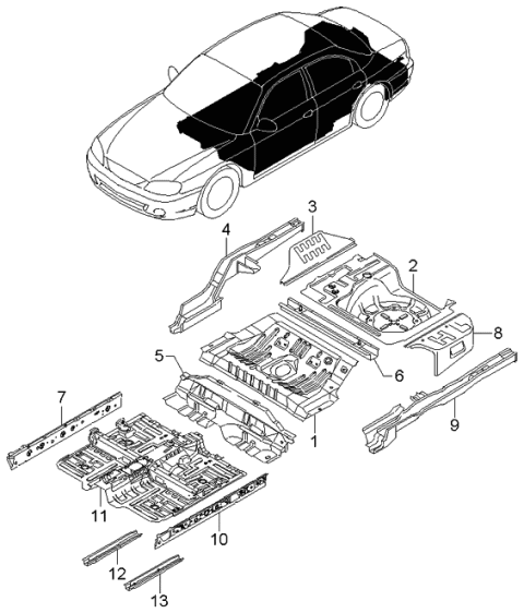 2004 Kia Spectra Panel Floor Side, RH Diagram for 0K2AA53741